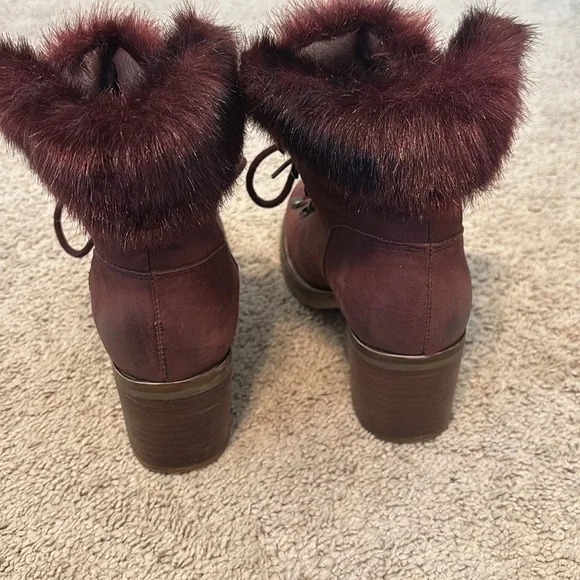 Steve Madden Huck Burgundy Leather Faux Fur Lace-Up Boots - Picture 6 of 8